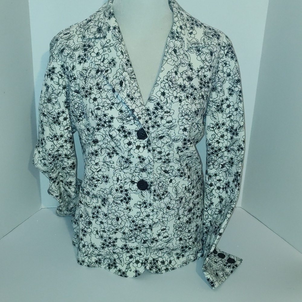 Talbots black and white floral blazer 16W